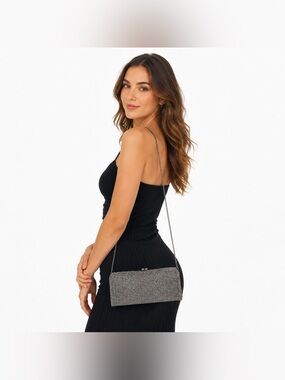 Pinky Otto Silver Rhinestone Crystal Evening Shoulder Bag Clutch Chain Strap NWT